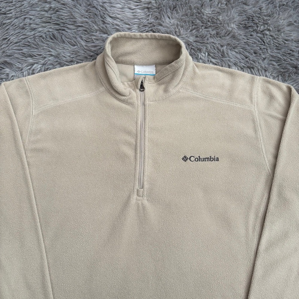 Columbia Fleece Quarter Zip Long Sleeve Cream Men's Small Comfy Casual Warm - Picture 2 of 3